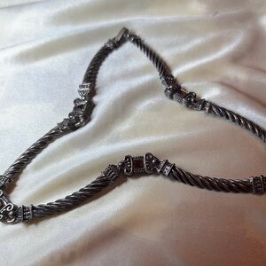 Elegant Silver-Toned Women's Necklace with Red Ruby Tone Stones added for Beauty